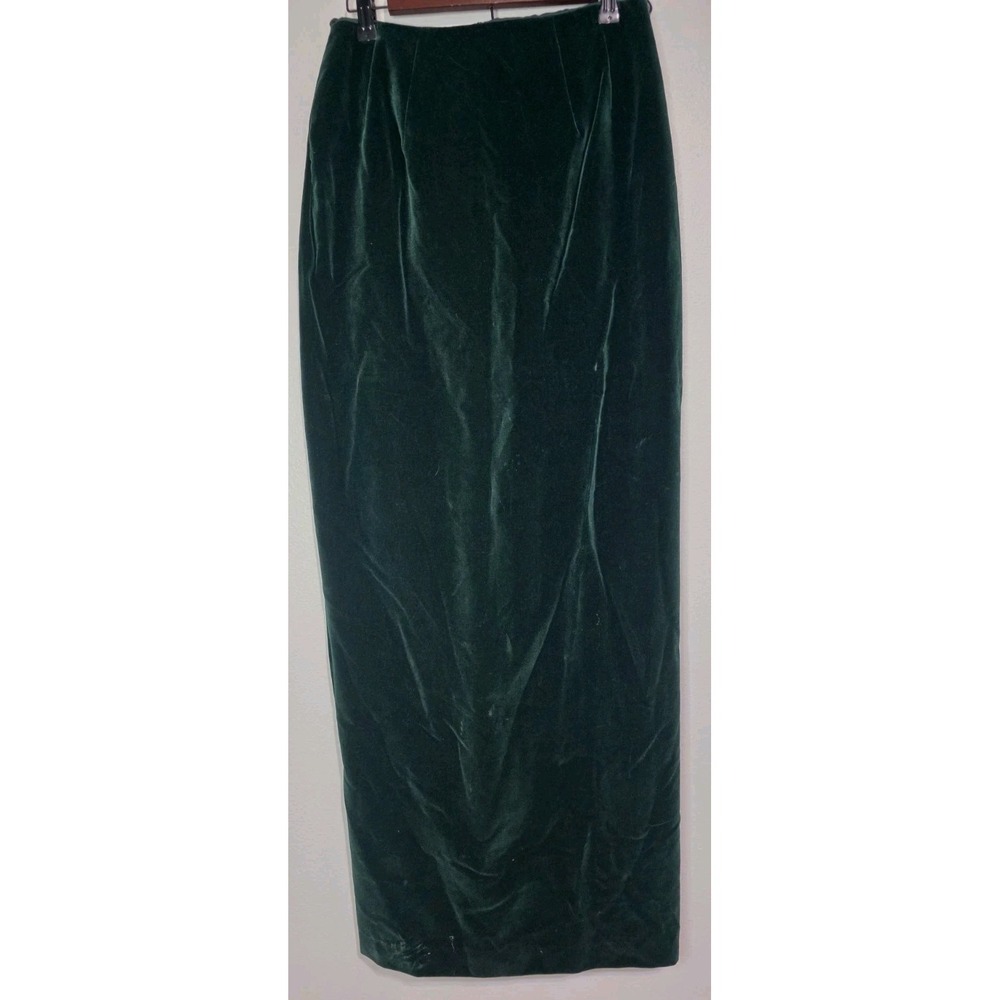 Vintage 90s Dark Forest Green‎ Velour Velvet Maxi Skirt USA Made Woman 10 Formal